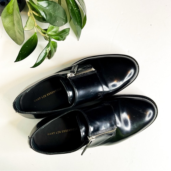 Want Les Essentiels Flats Black Leather Zip Loafers Portugal 7.5 - Picture 3 of 8